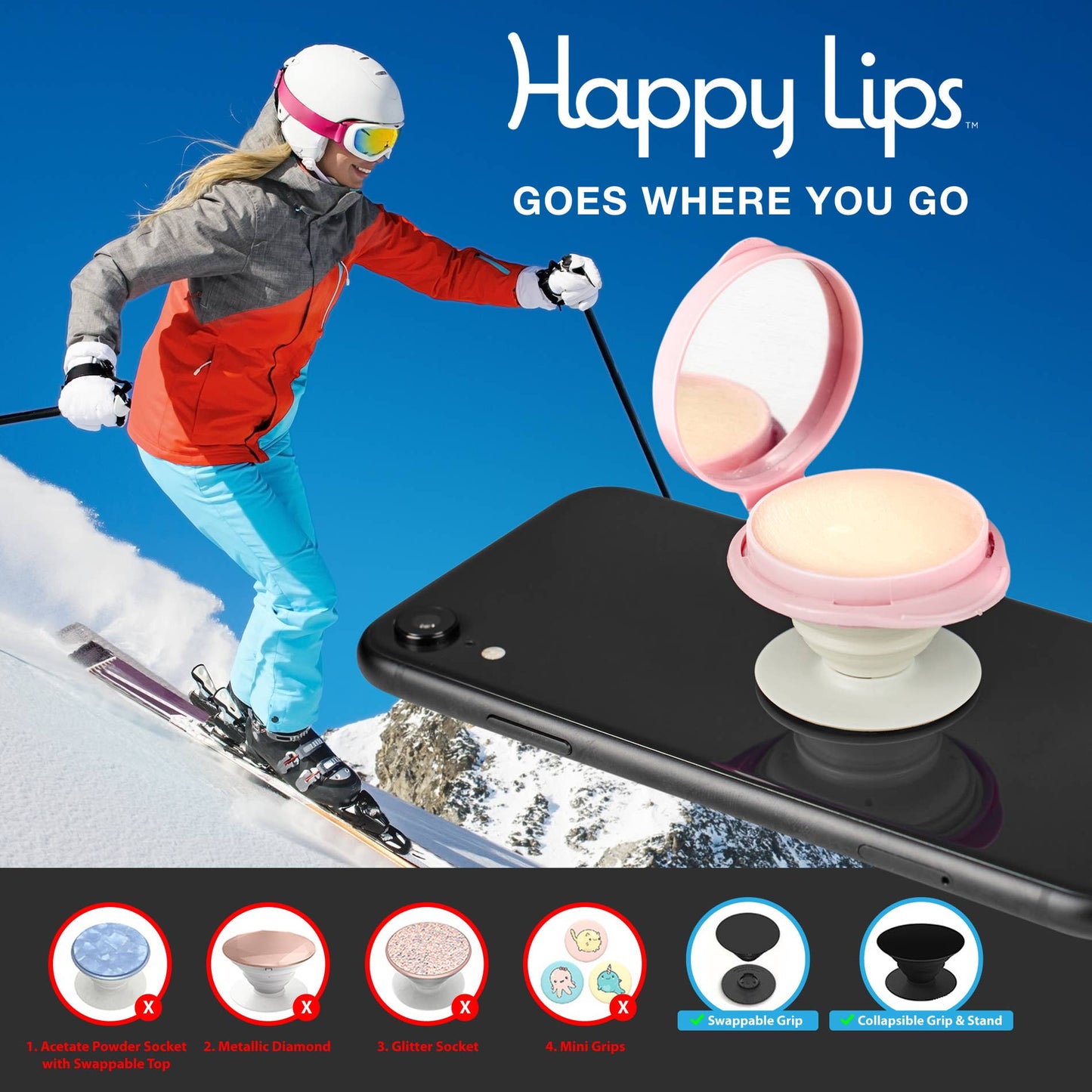 Happy Lips –Lip Balm w/Mirror, Attach Anywhere! Watermelon