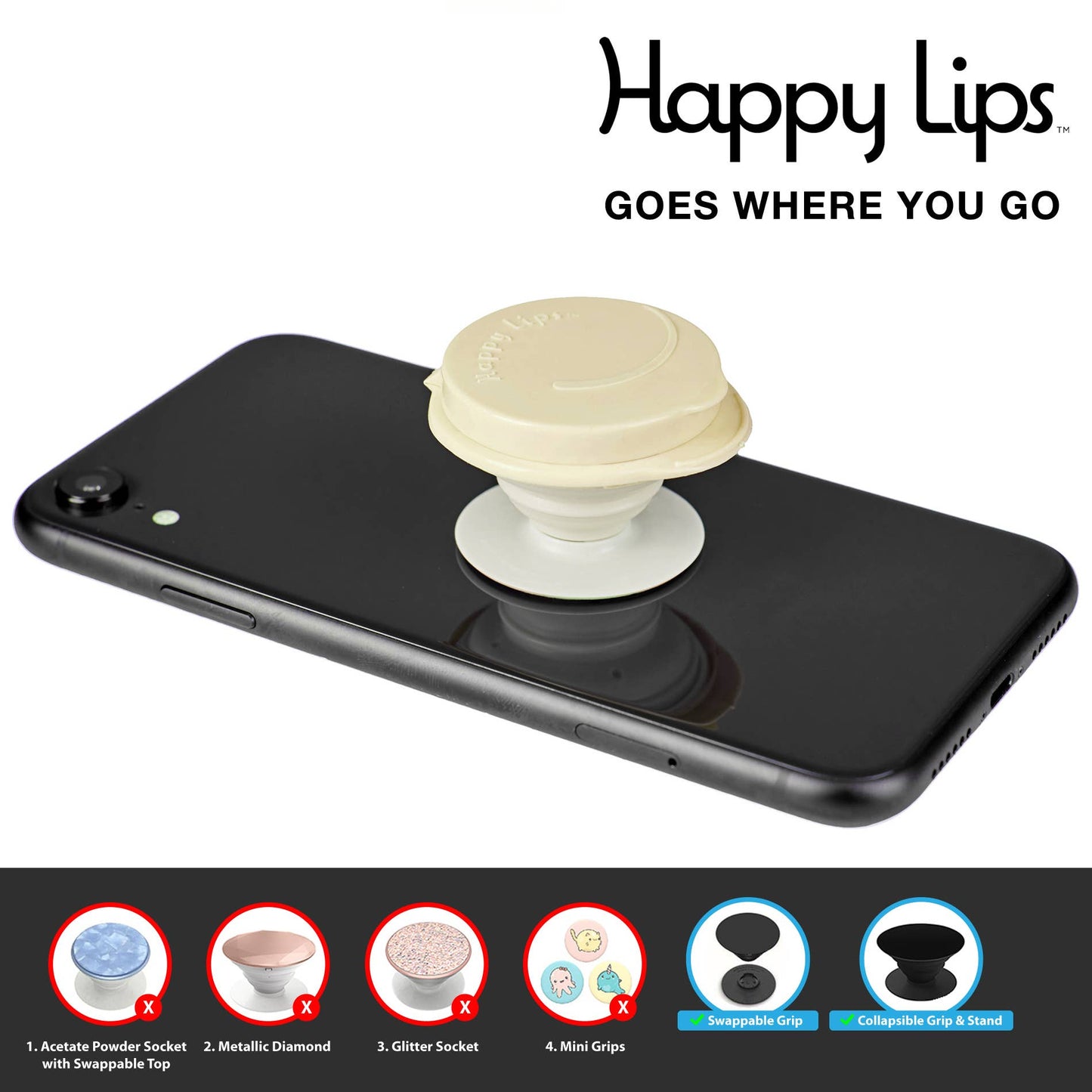 Happy Lips –Lip Balm w/Mirror, Attach Anywhere! Vanilla Bean